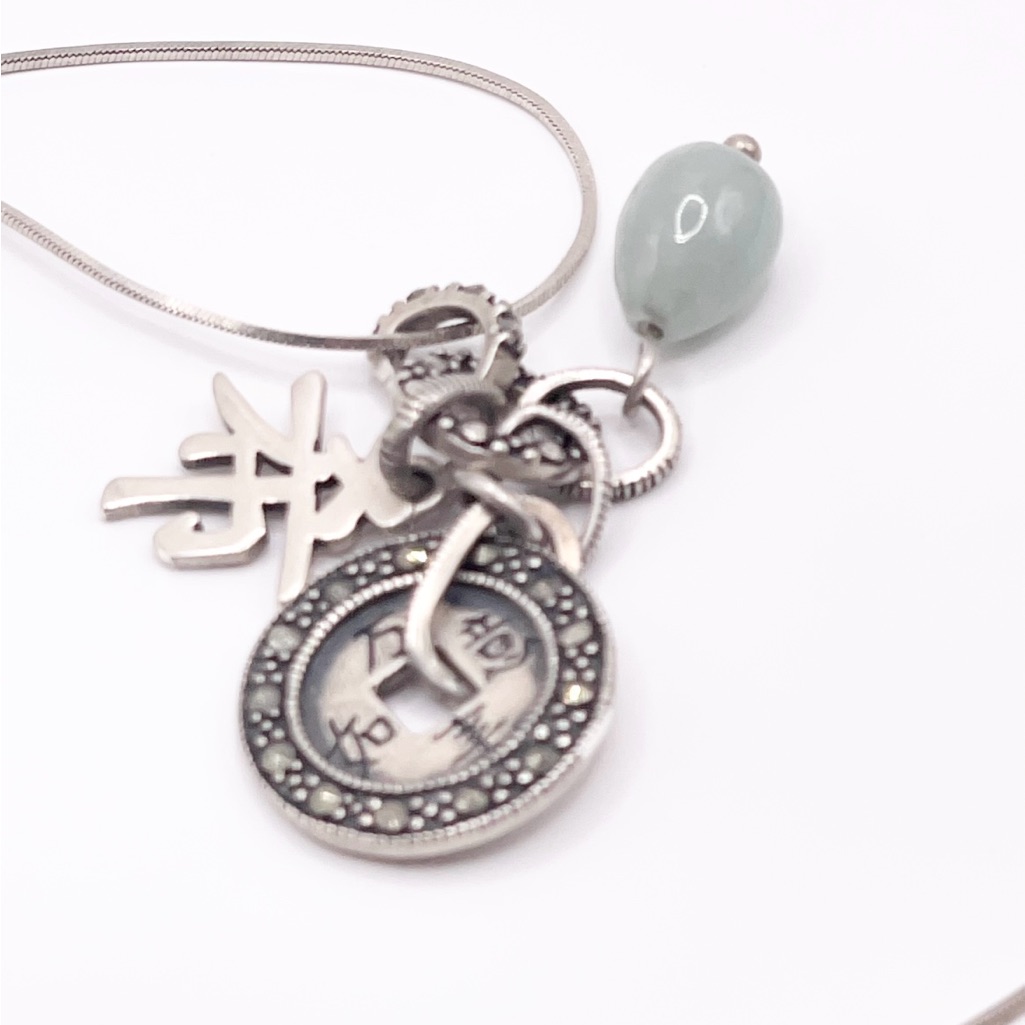 Sterling Silver Charm Necklace With Jade 40$